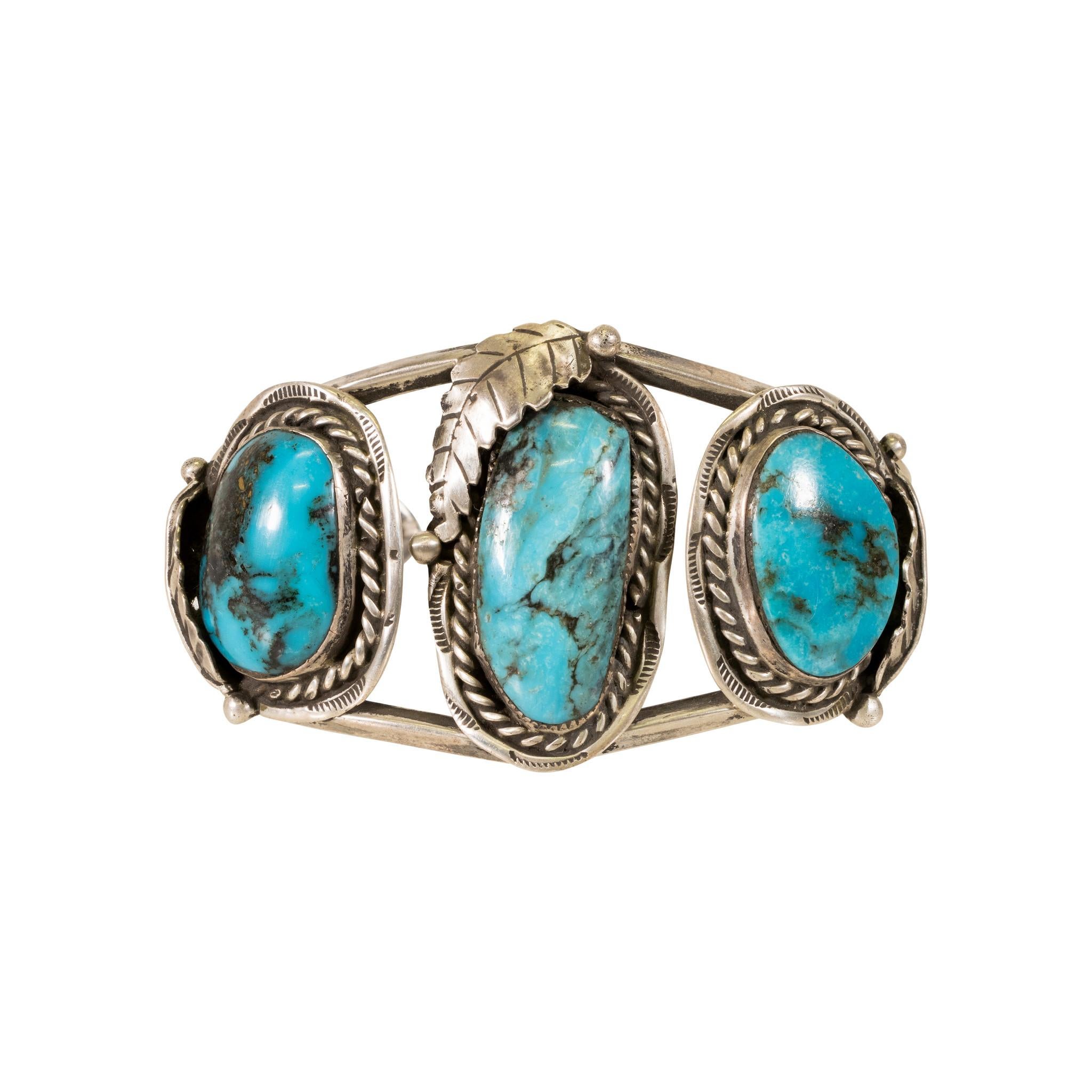 Old Mine Cut Navajo Morenci Turquoise and Sterling Bracelet