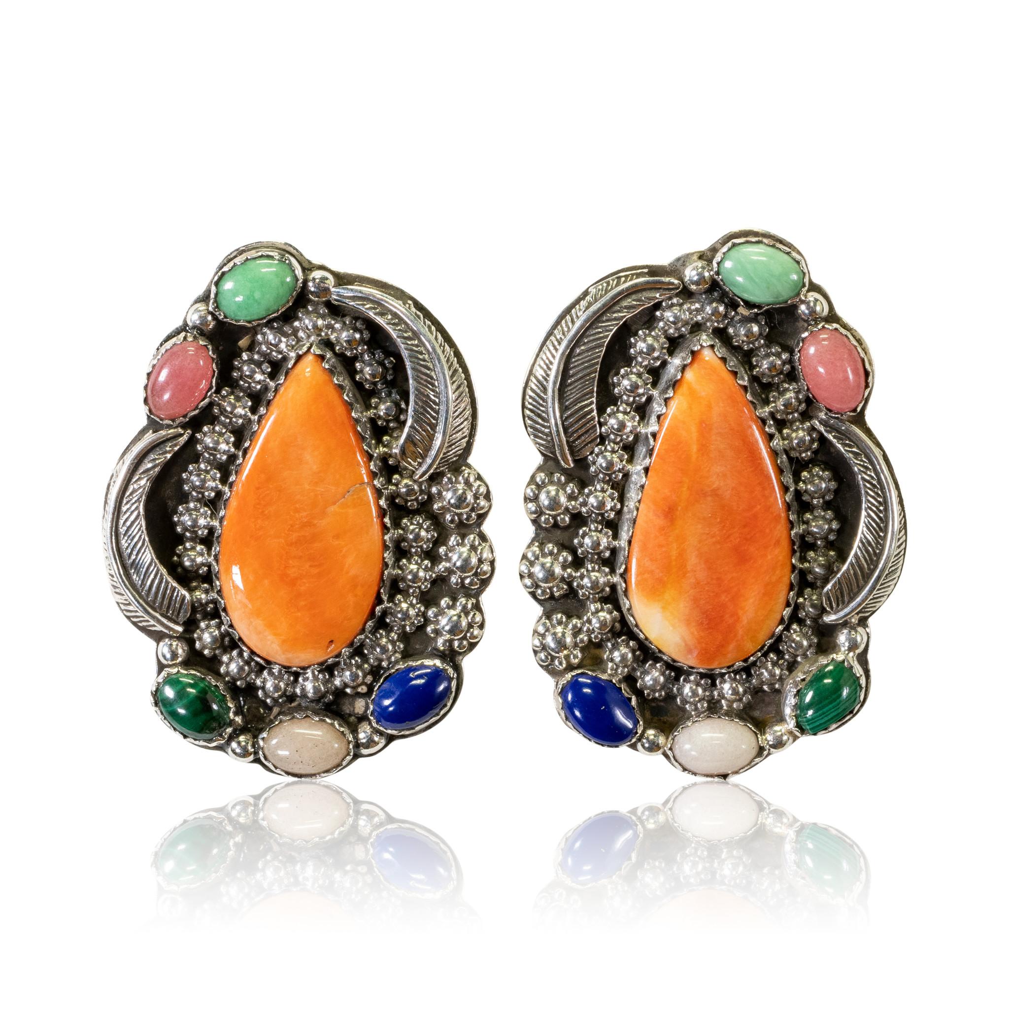 Nativo americano Orecchini a goccia Navajo con pietre multiple e argento sterling in vendita