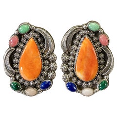 Orecchini a goccia Navajo con pietre multiple e argento sterling