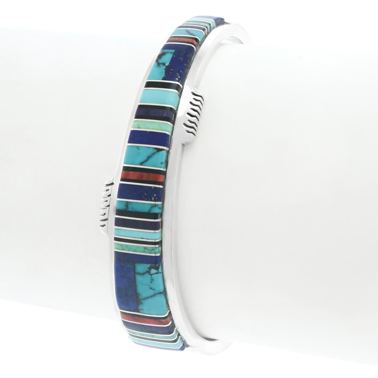 Navajo Multi-Stone Inlay Sterling Bangle 1