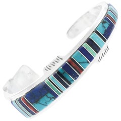 Navajo Multi-Stone Inlay Sterling Bangle