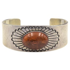 Vintage Navajo Native American Amber Sunburst Flower Cuff Bracelet