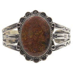 Vintage  Navajo Native American Chalcedony Sterling Silver Cuff Bracelet