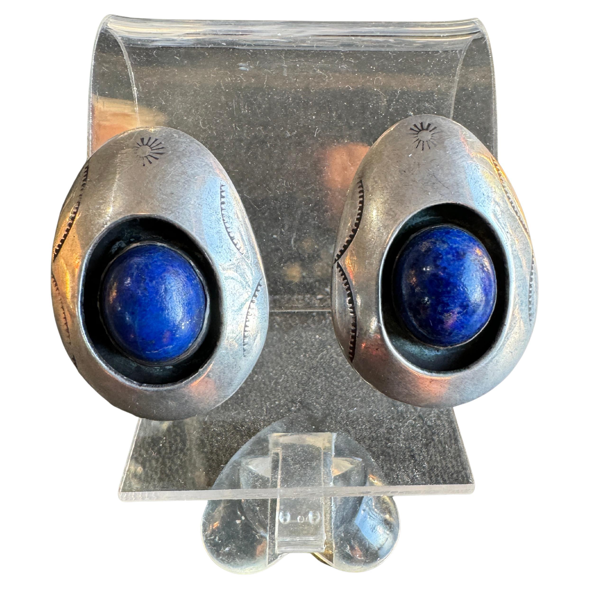 Boucles d
oreilles Navajo Native American Lapis Lazuli Shadow box en argent sterling