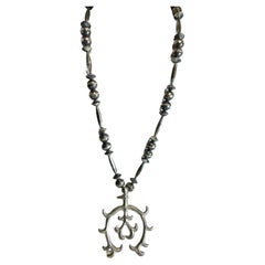 Navajo Native American Lg Sandcast Sterling Naja Pendant Bench Bead Necklace
