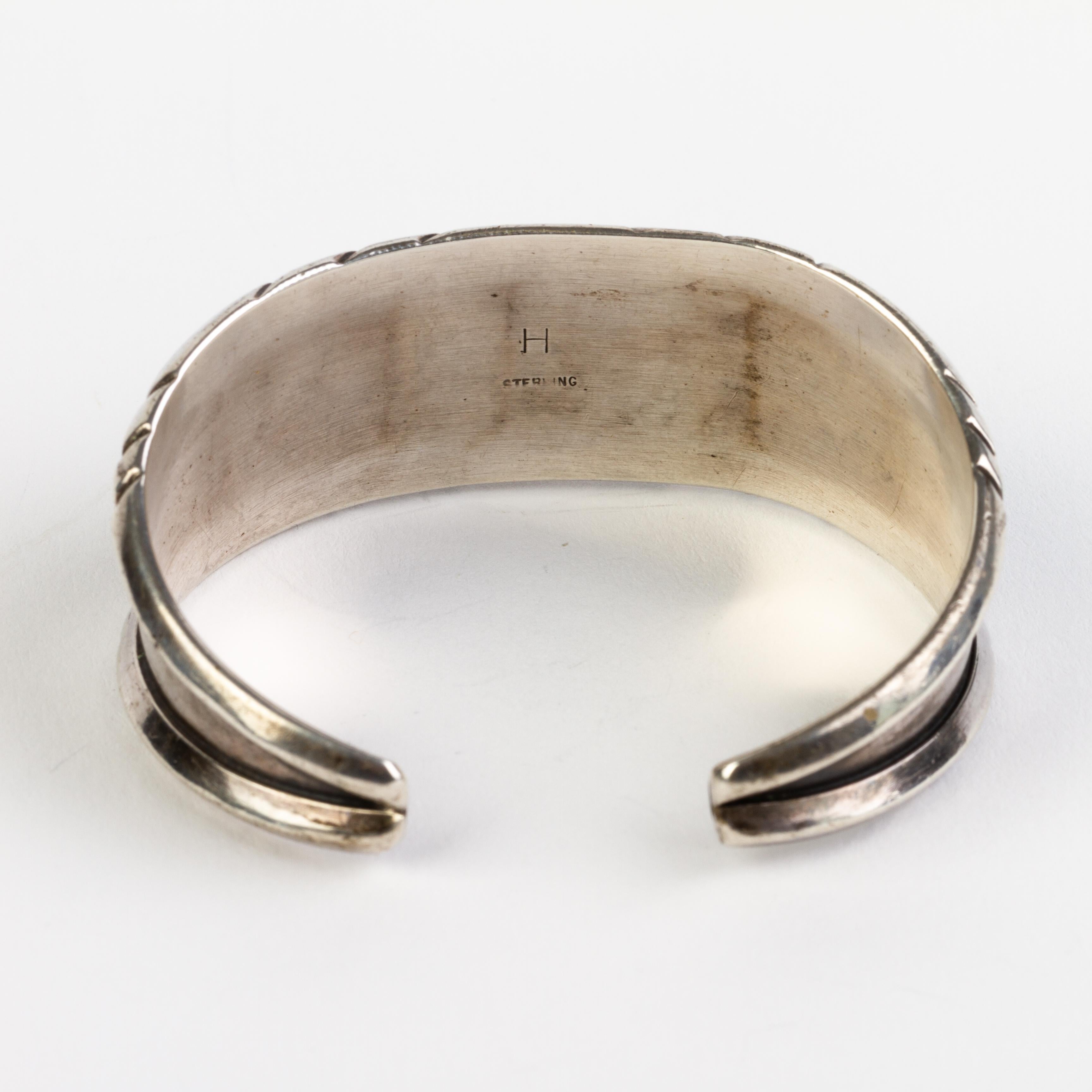 20th Century Navajo Native American Natural Turquoise & Coral Sterling Silver Bangle Bracelet