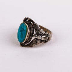 Bague amérindienne Navajo en argent sterling et turquoise naturelle