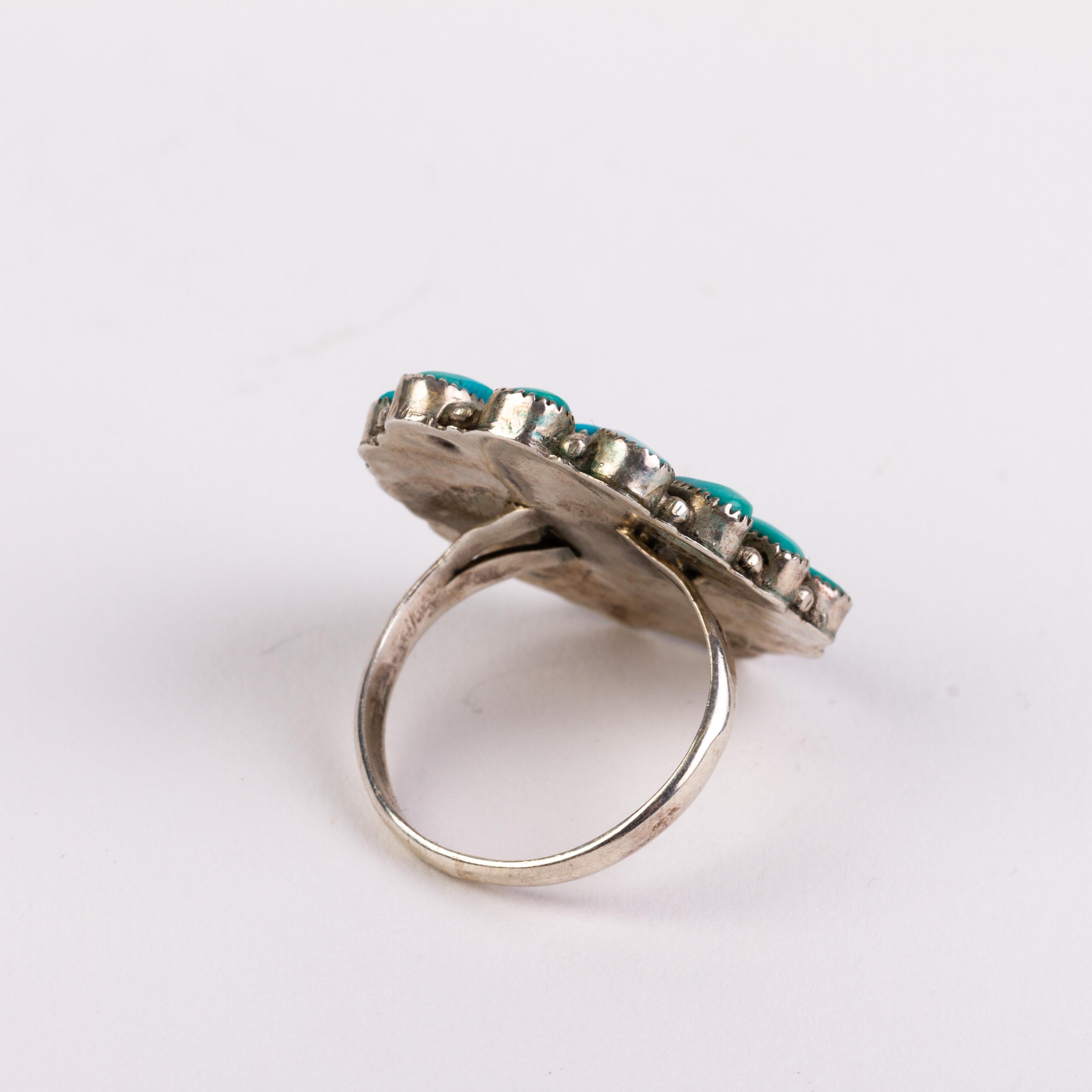 Navajo Native American Natural Turquoise Sterling Silver Ring In Good Condition In Nottingham, GB