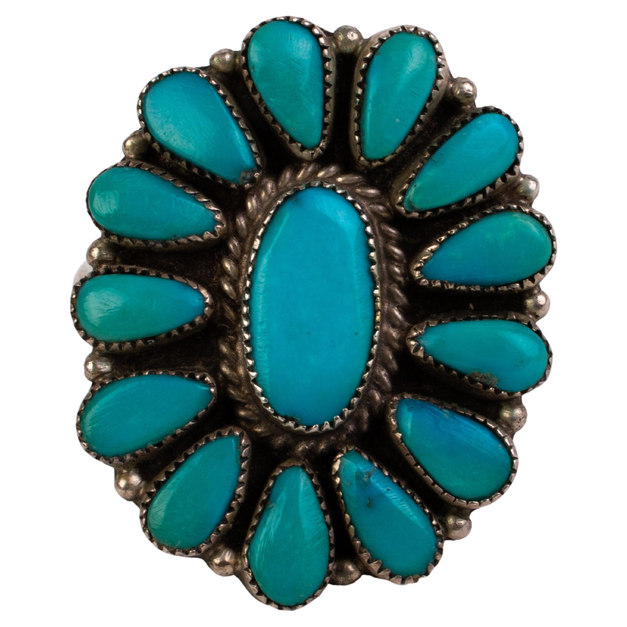 Navajo Native American Natural Turquoise Sterling Silver Ring 