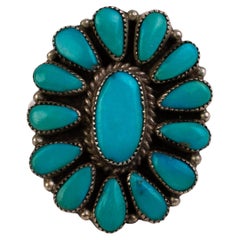 Bague amérindienne Navajo en argent sterling et turquoise naturelle 