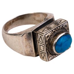 Vintage Navajo Native American Natural Turquoise Sterling Silver Ring 