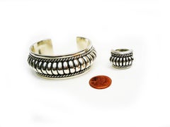 Navajo Native American Signed Tommie Charlie Silver Cuff Bracelet and Ring