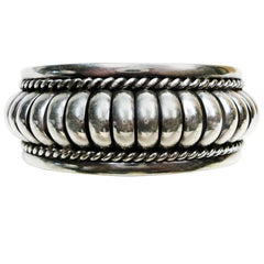 Vintage Navajo Native American Signed Tommie Charlie Silver Cuff Bracelet and Ring