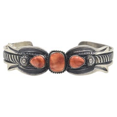 Navajo Native American Spiny Oyster Sterling Silver Cuff Bracelet