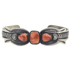 Navajo Native American Spiny Austern-Sterlingsilber-Manschettenarmband