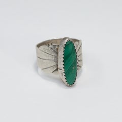 Navajo Native American Sterling Silver Malachite Cocktail Ring, Vintage