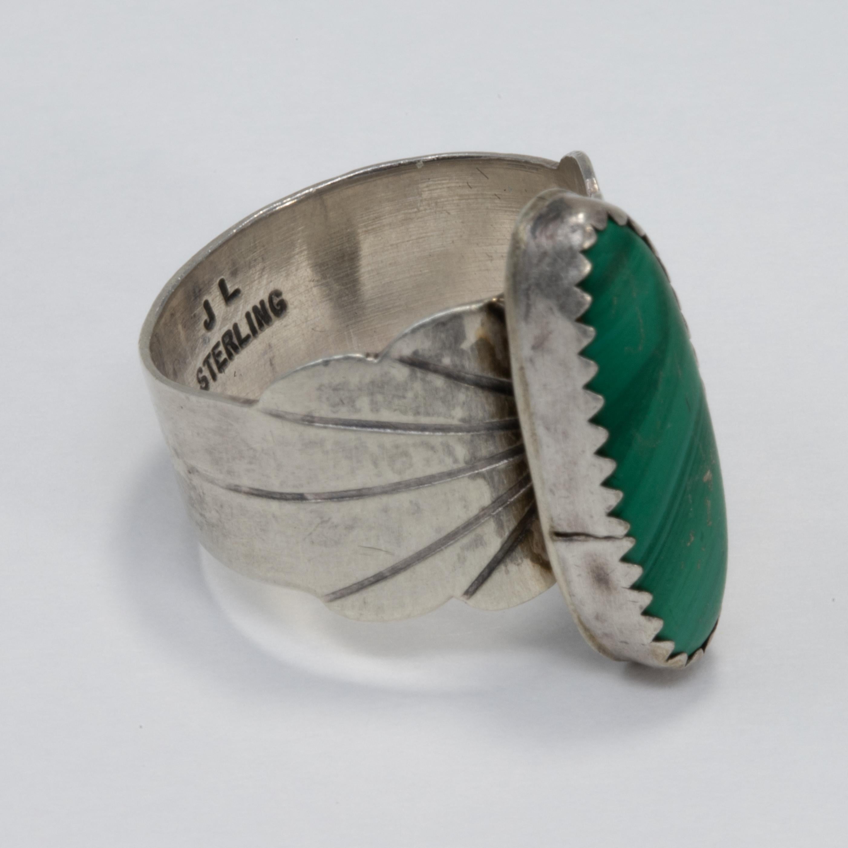 Navajo Native American Sterling Silber Malachit Cocktail Ring, Vintage (Indigene Kunst (Nord-/Südamerika)) im Angebot