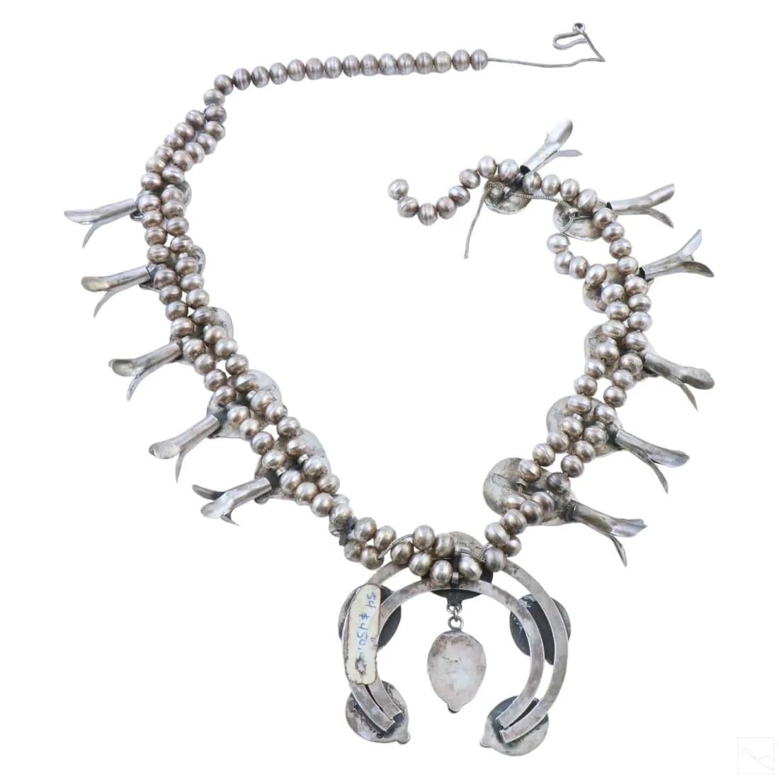 Americano Collana Navajo in argento sterling e turchese con fiori di zucca in vendita