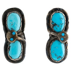 Navajo Native American Turquoise and Silver Signed Effie Calavaza Earrings