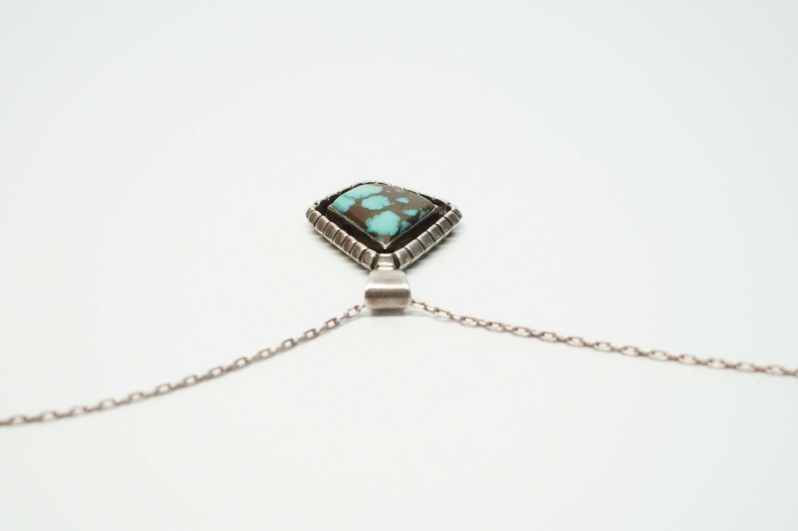 Round Cut Navajo Native American Turquoise Pendant Necklace by Eugene Belone EB