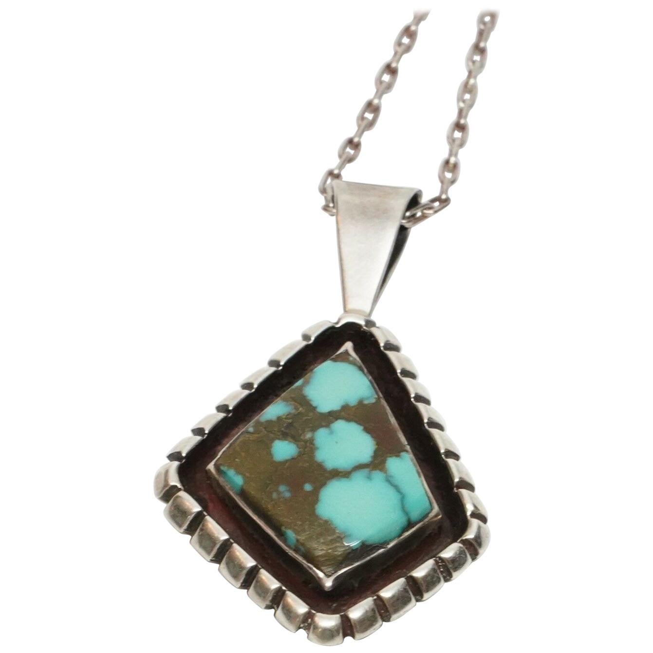Navajo Native American Turquoise Pendant Necklace by Eugene Belone EB