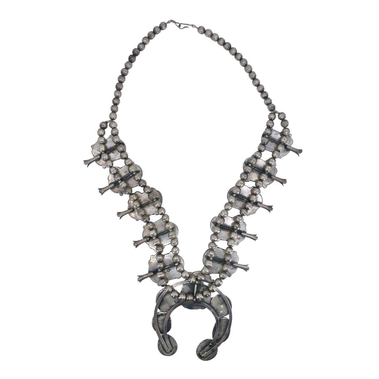 da uomo o donna Collana con fiori di squash in turchese in argento Navajo, indiani nativi, e argento sterling in vendita