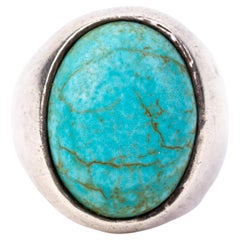 Navajo Natural Turquoise Large Silver Ring