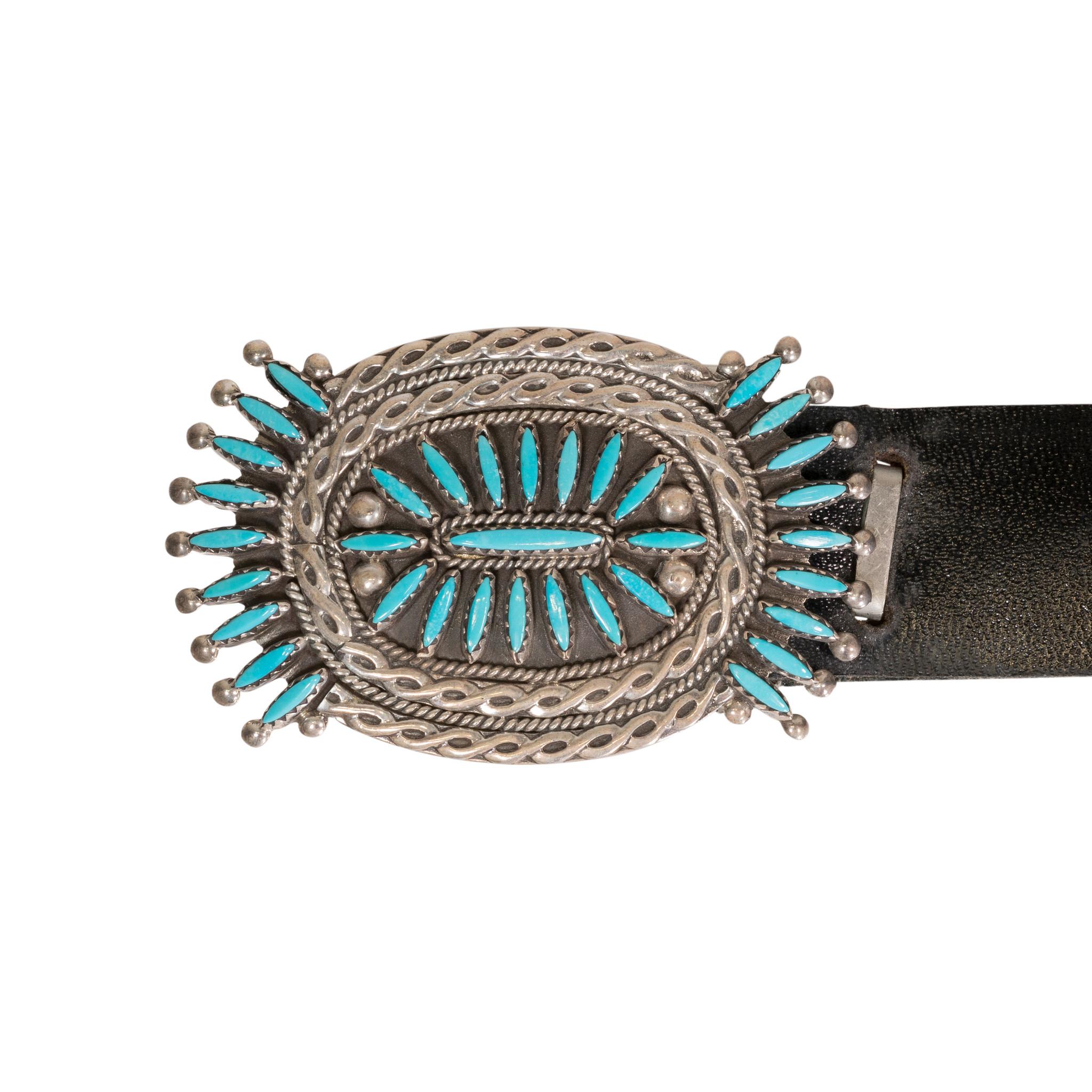Amérindien Navajo Needlepoint Turquoise and Sterling Silver Concho Belt (Ceinture Concho en argent) en vente