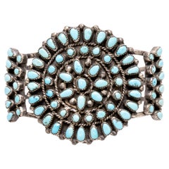 Navajo Needlepoint Turquoise Cluster Cuff Bracelet