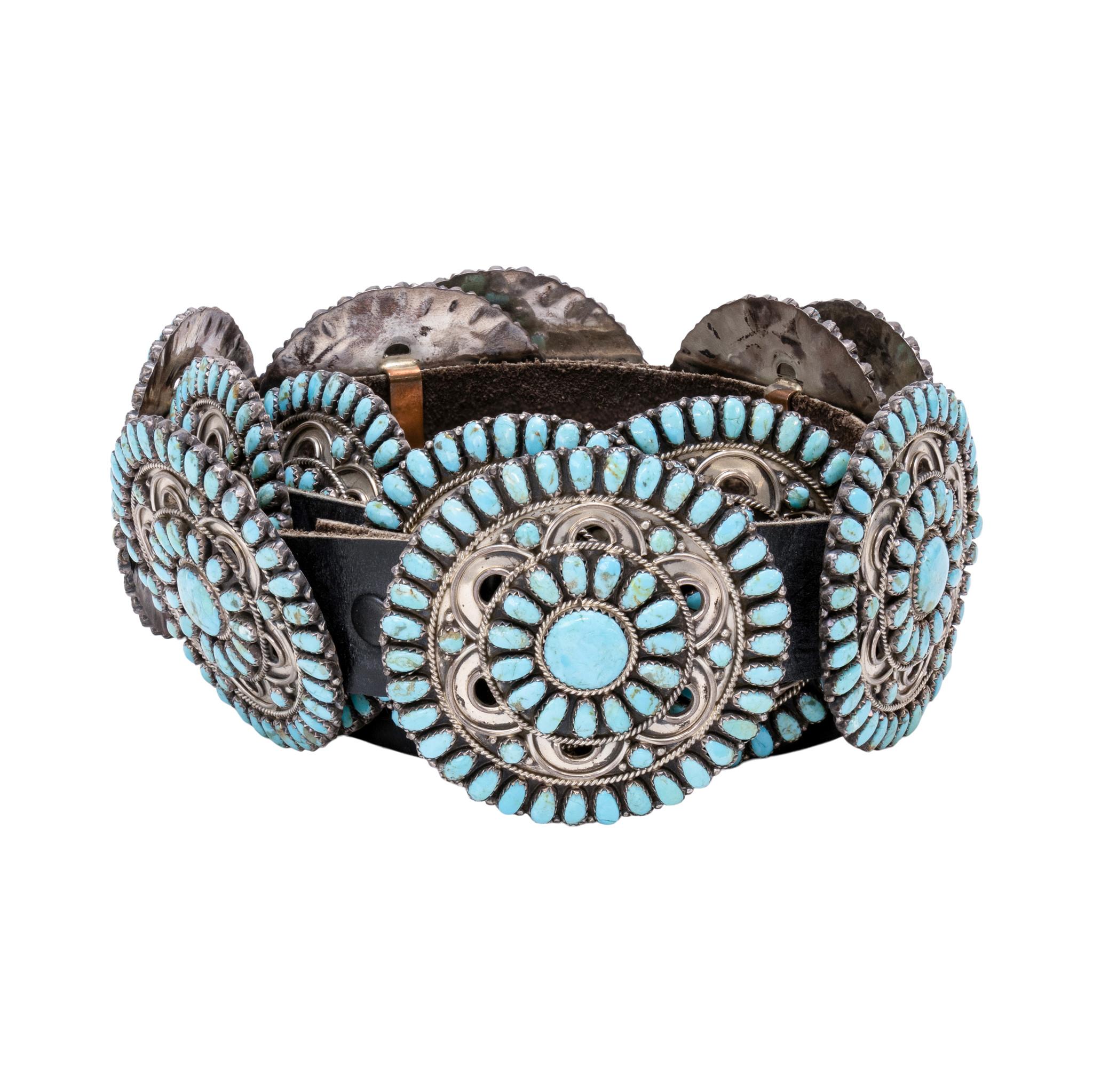 Navajo Needlepoint Turquoise Concho Belt (Ceinture Concho Navajo) Bon état - En vente à Coeur d Alene, ID
