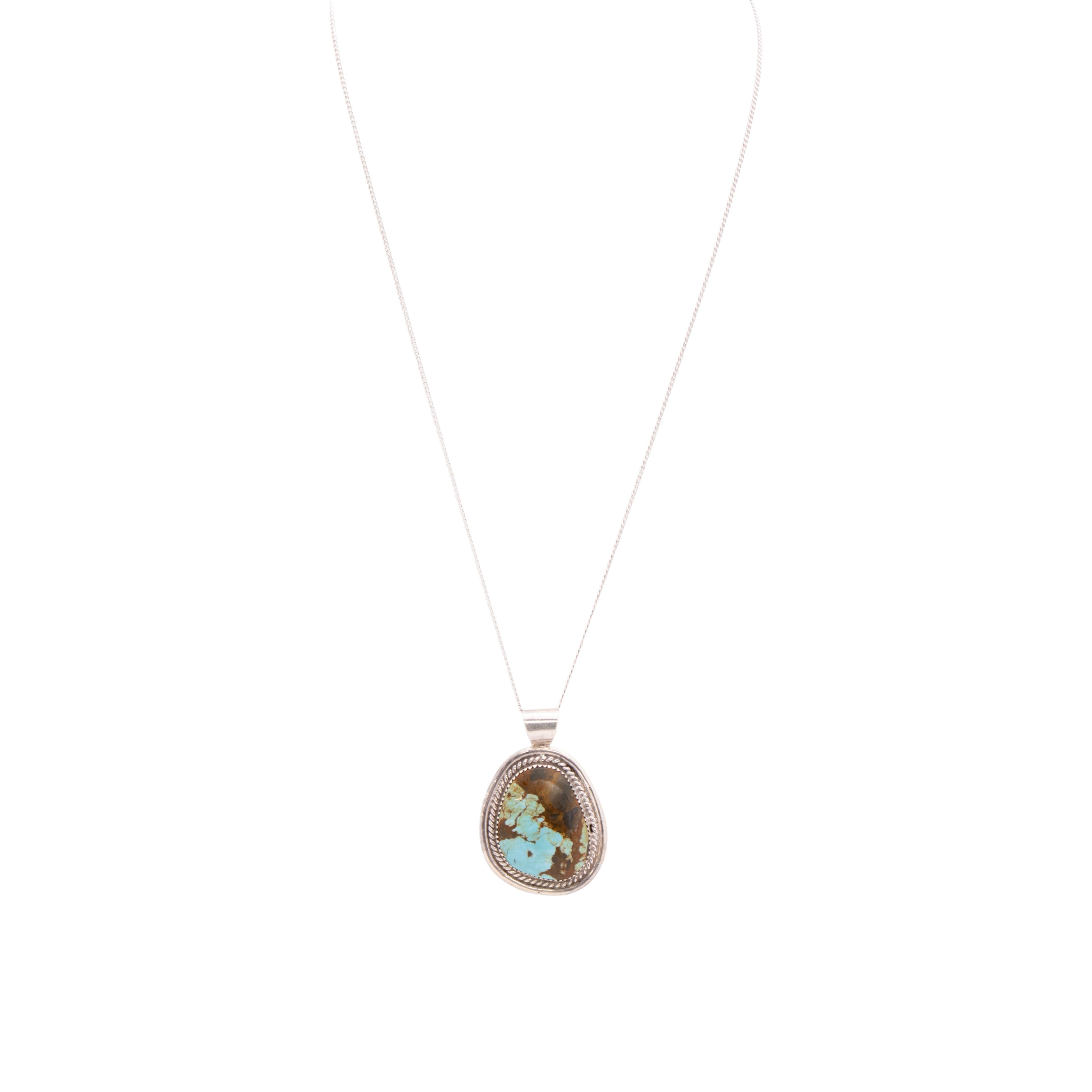 Navajo Nummer 8 Türkis und Sterling Silber Anhänger (Alteuropäischer Brillantschliff) im Angebot