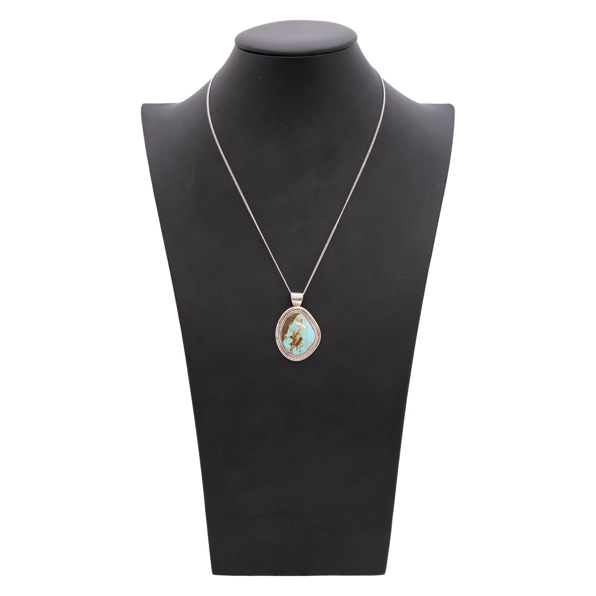 Navajo Nummer 8 Türkis und Sterling Silber Anhänger Halskette (Indigene Kunst (Nord-/Südamerika)) im Angebot