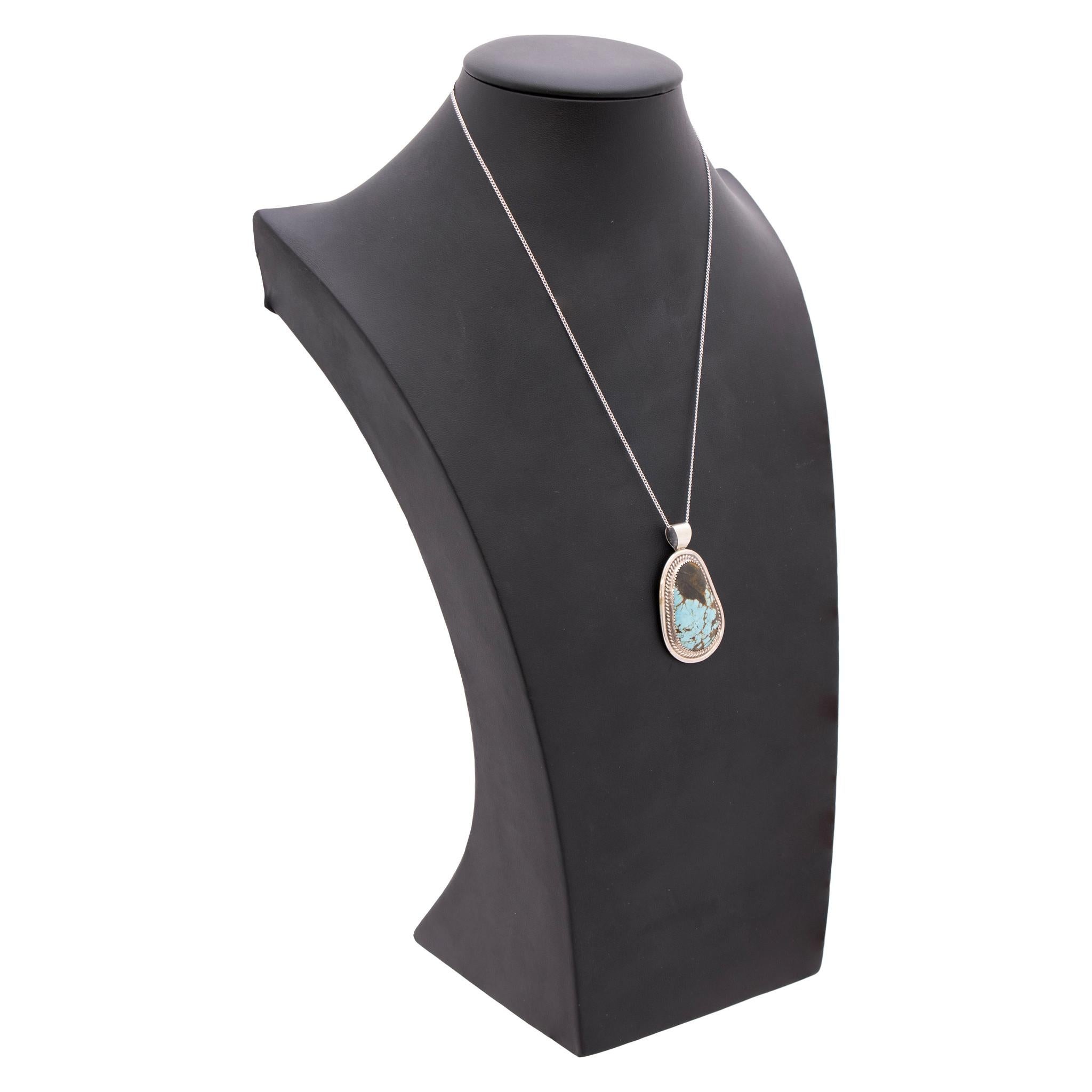 Navajo Nummer 8 Türkis und Sterling Silber Anhänger Halskette (Indigene Kunst (Nord-/Südamerika)) im Angebot
