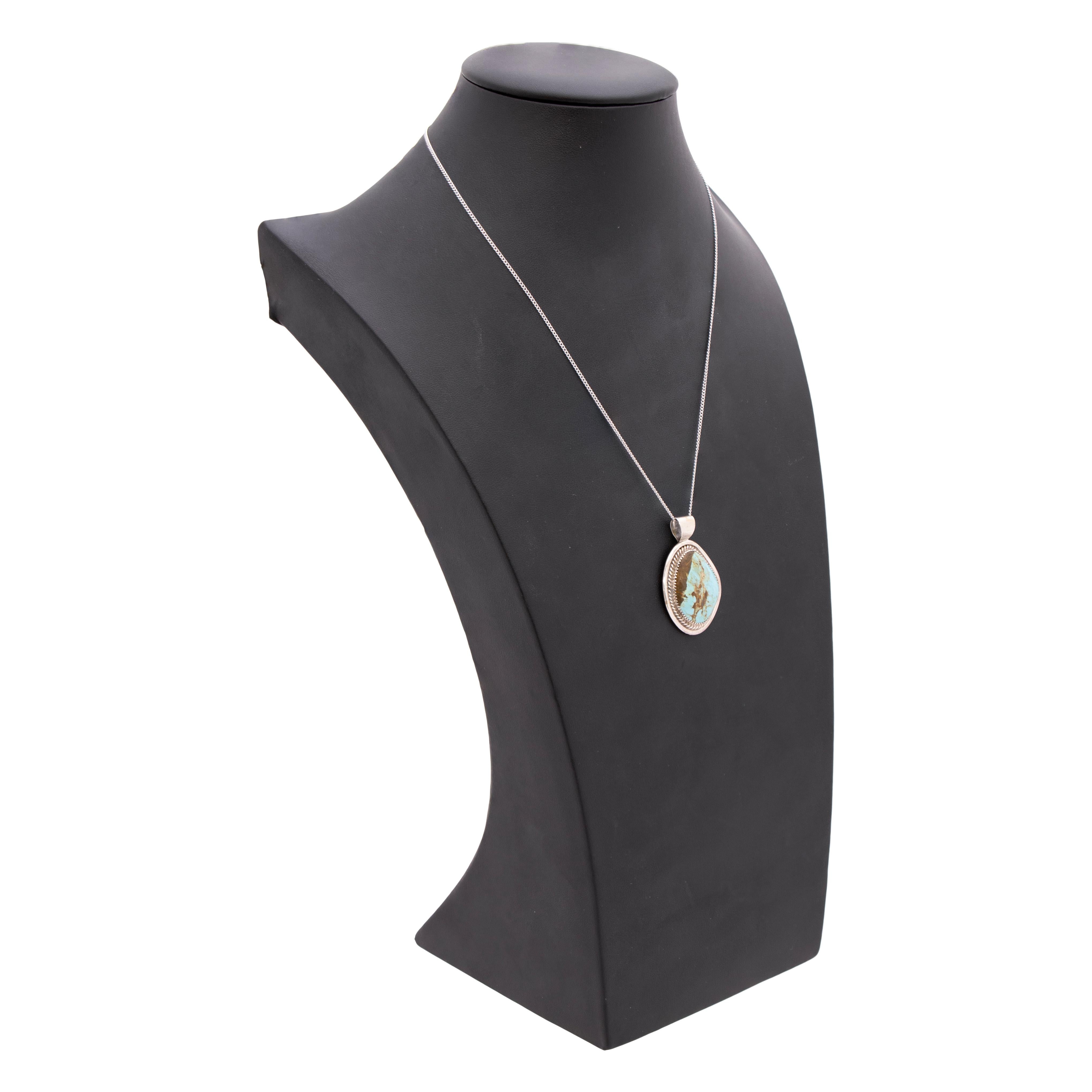 Navajo Nummer 8 Türkis und Sterling Silber Anhänger Halskette im Zustand „Gut“ im Angebot in Coeur d Alene, ID