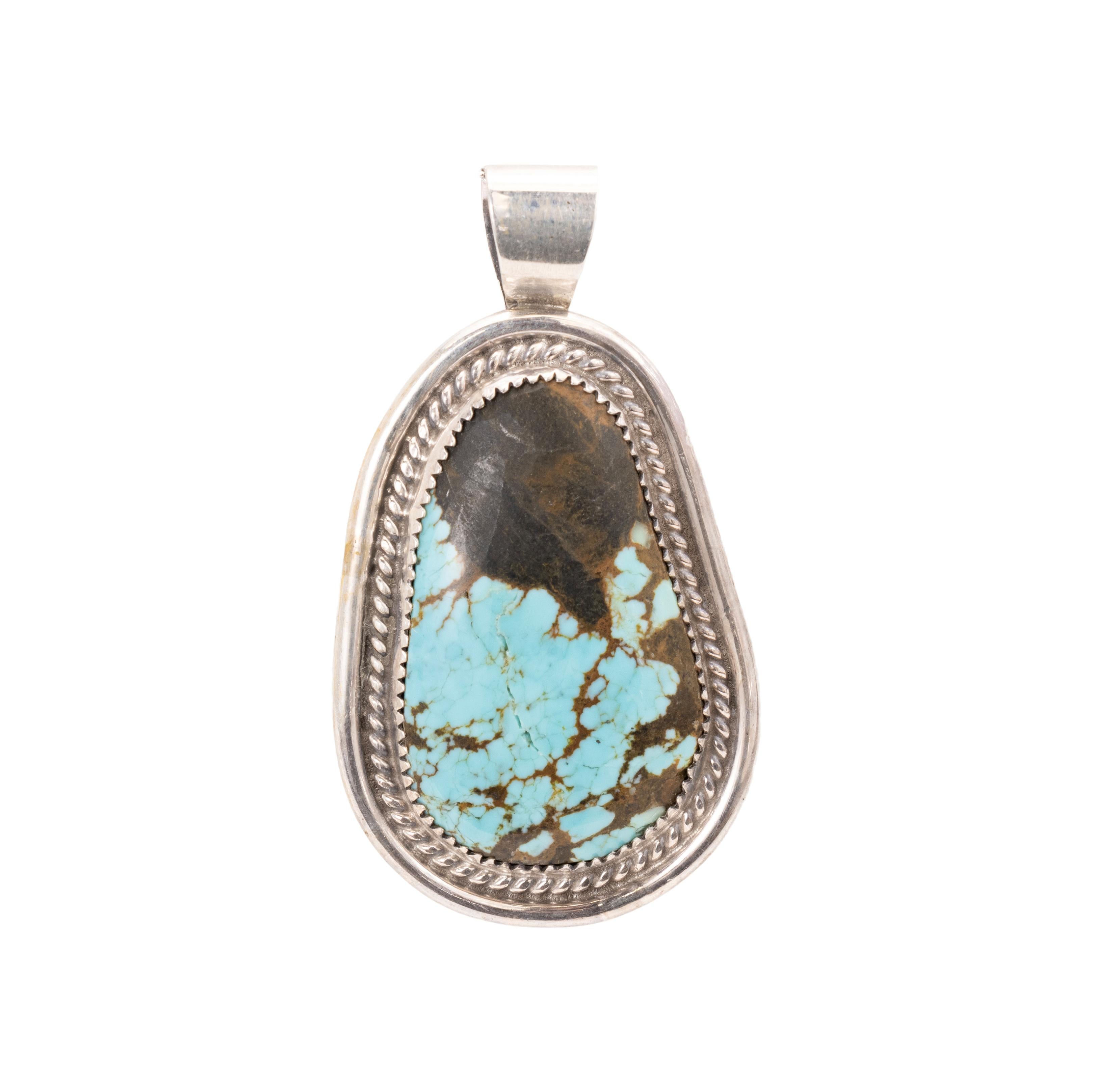 Navajo Nummer 8 Türkis und Sterling Silber Anhänger Halskette im Zustand „Gut“ im Angebot in Coeur d Alene, ID