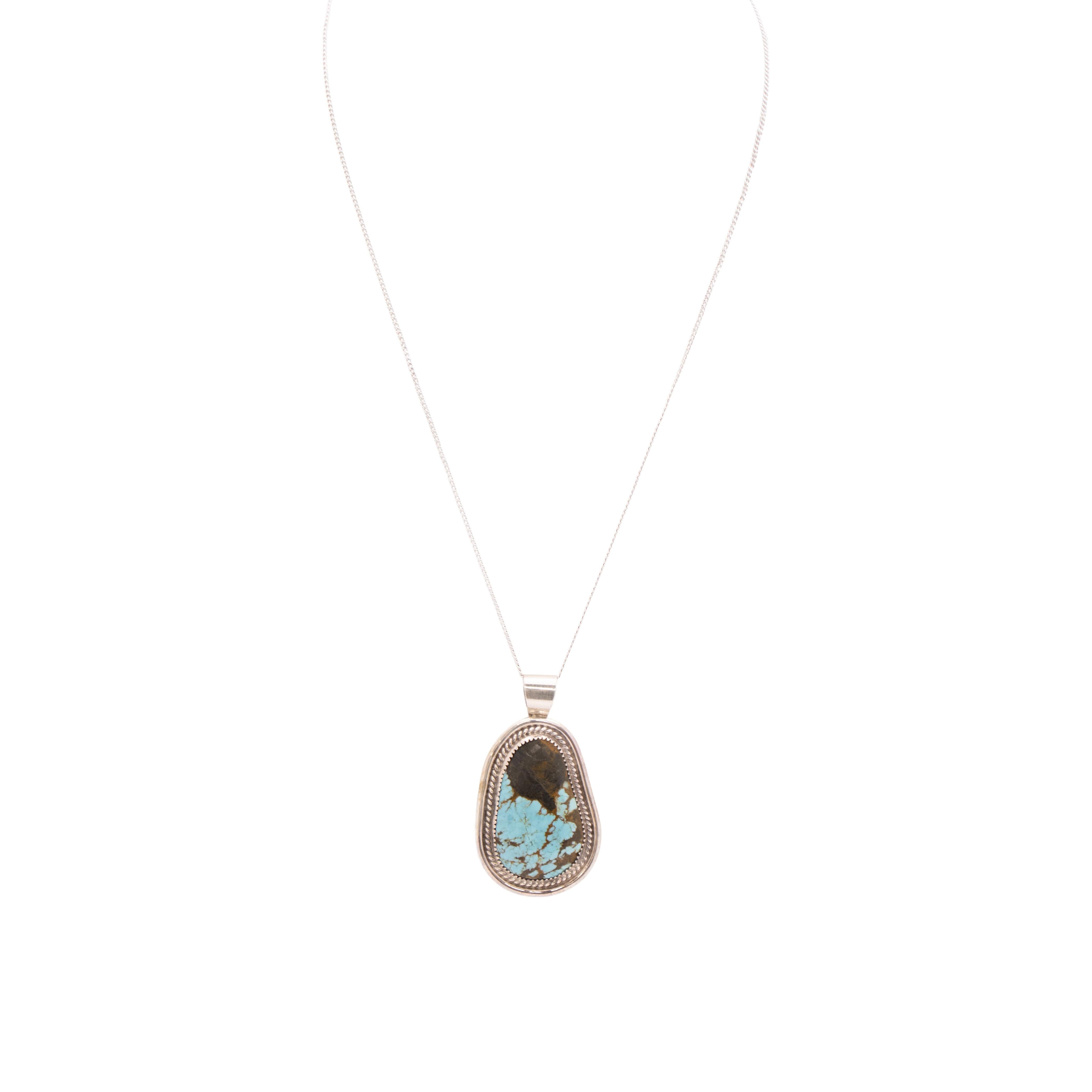 Navajo Nummer 8 Türkis und Sterling Silber Anhänger Halskette für Damen oder Herren im Angebot