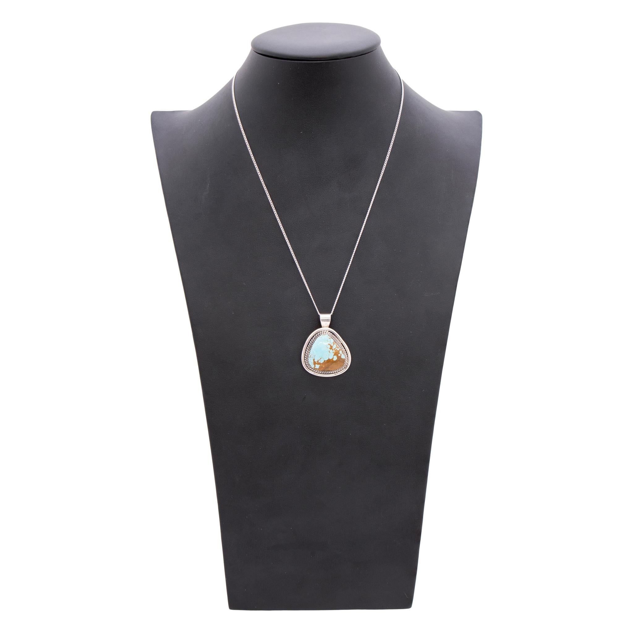 Navajo Nummer 8 Türkis und Sterling Silber Anhänger (Alteuropäischer Brillantschliff) im Angebot