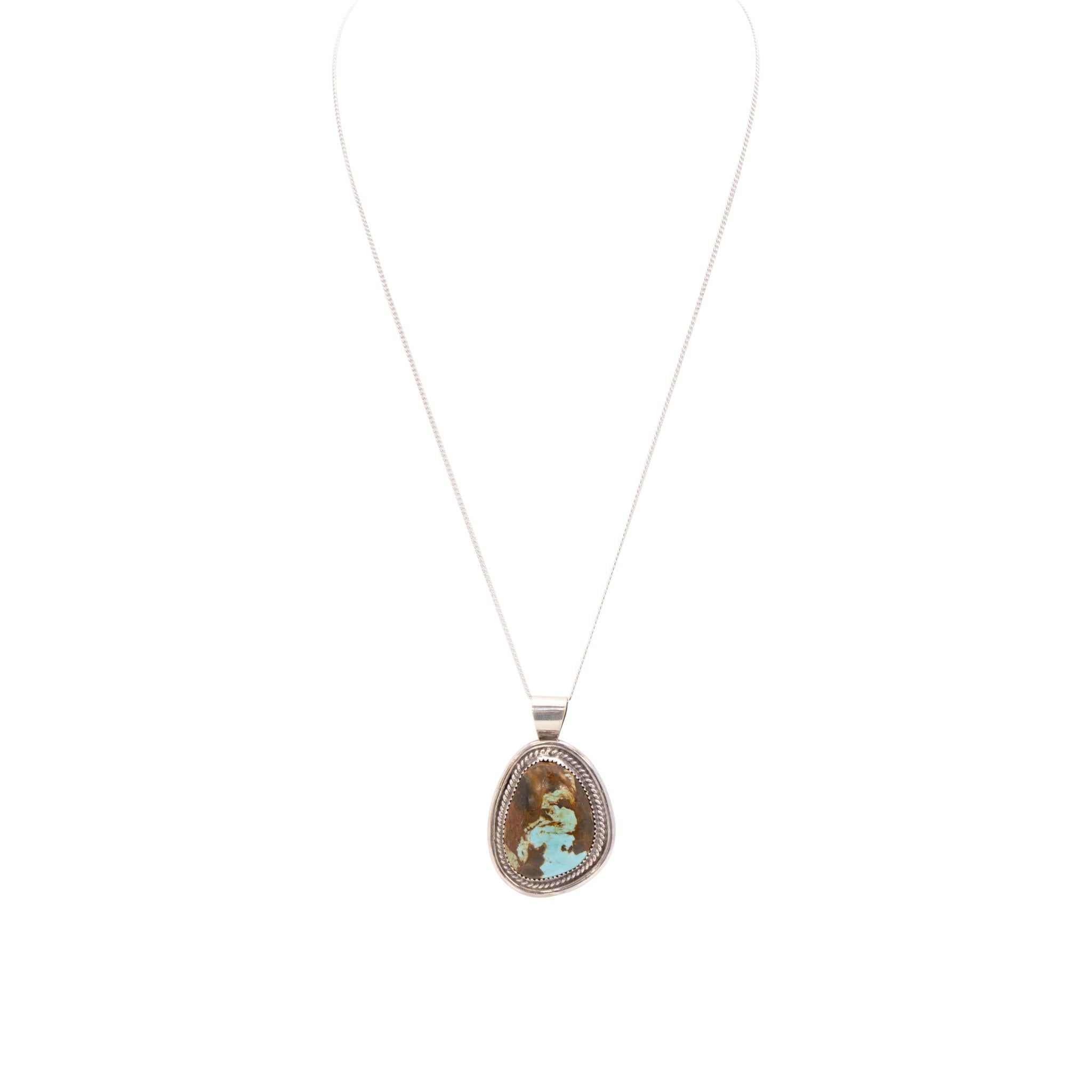 Navajo Nummer Acht Türkis und Sterling Silber Anhänger Halskette (Alteuropäischer Brillantschliff) im Angebot