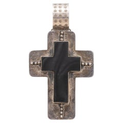 Navajo Onyx and Sterling Silver Cross Pendant