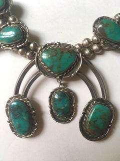 Navajo or Zuni Morency Turquoise stone Squash Blossom Necklace