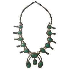 Navajo or Zuni Morency Turquoise stone Squash Blossom Necklace