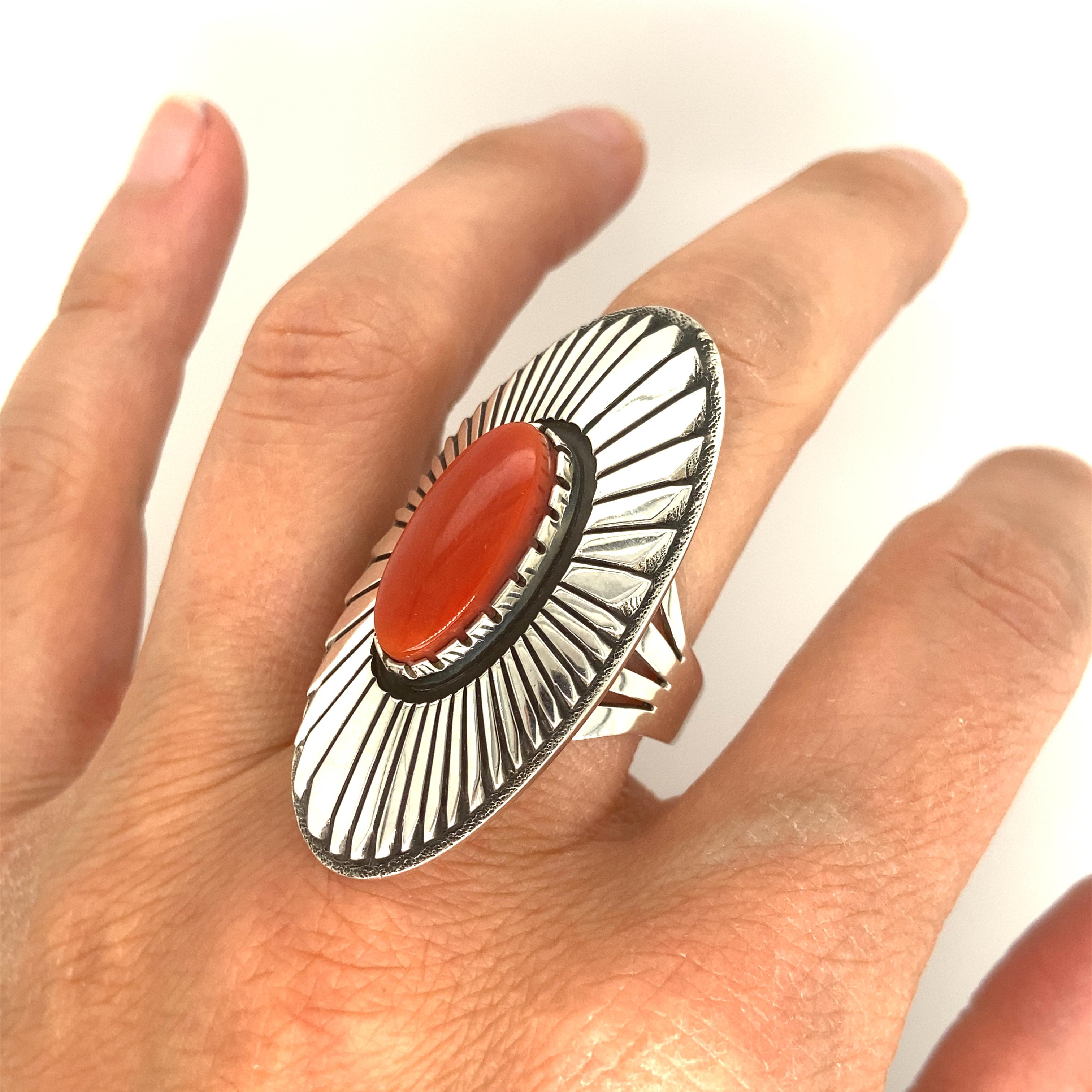 Oval Cut Navajo Oxblood Coral Ring