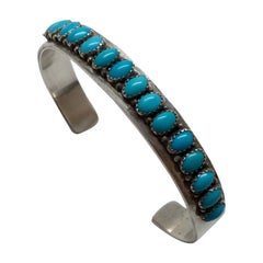 Navajo Patrick Yazzie Sterling Silver Turquoise Cuff Bracelet