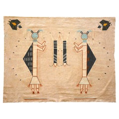Navajo Picture Writing On Muslin, Two Humpback Yeis with Two Bat Guardians