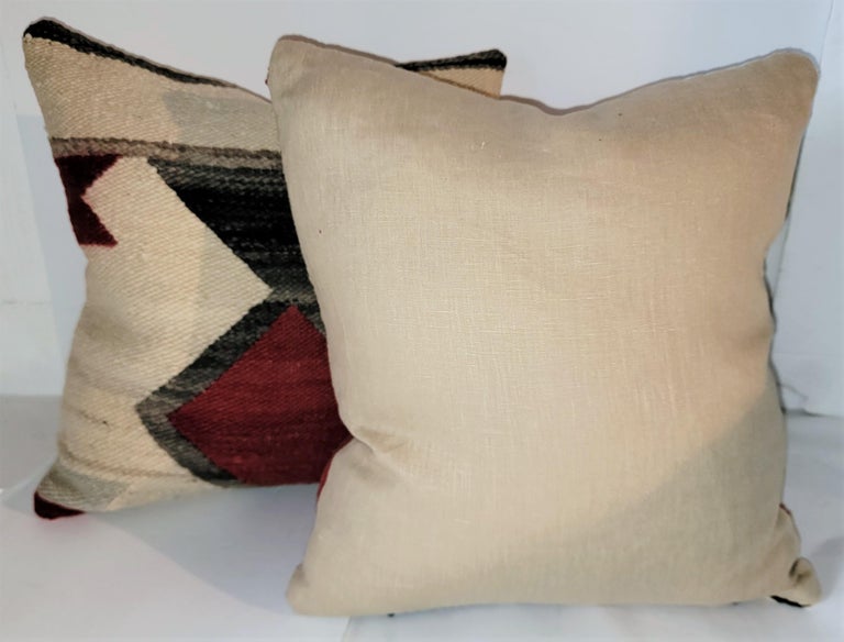 Navajo Indian Weaving Pillows, Pair Insert feather and down. Zippered Sham.