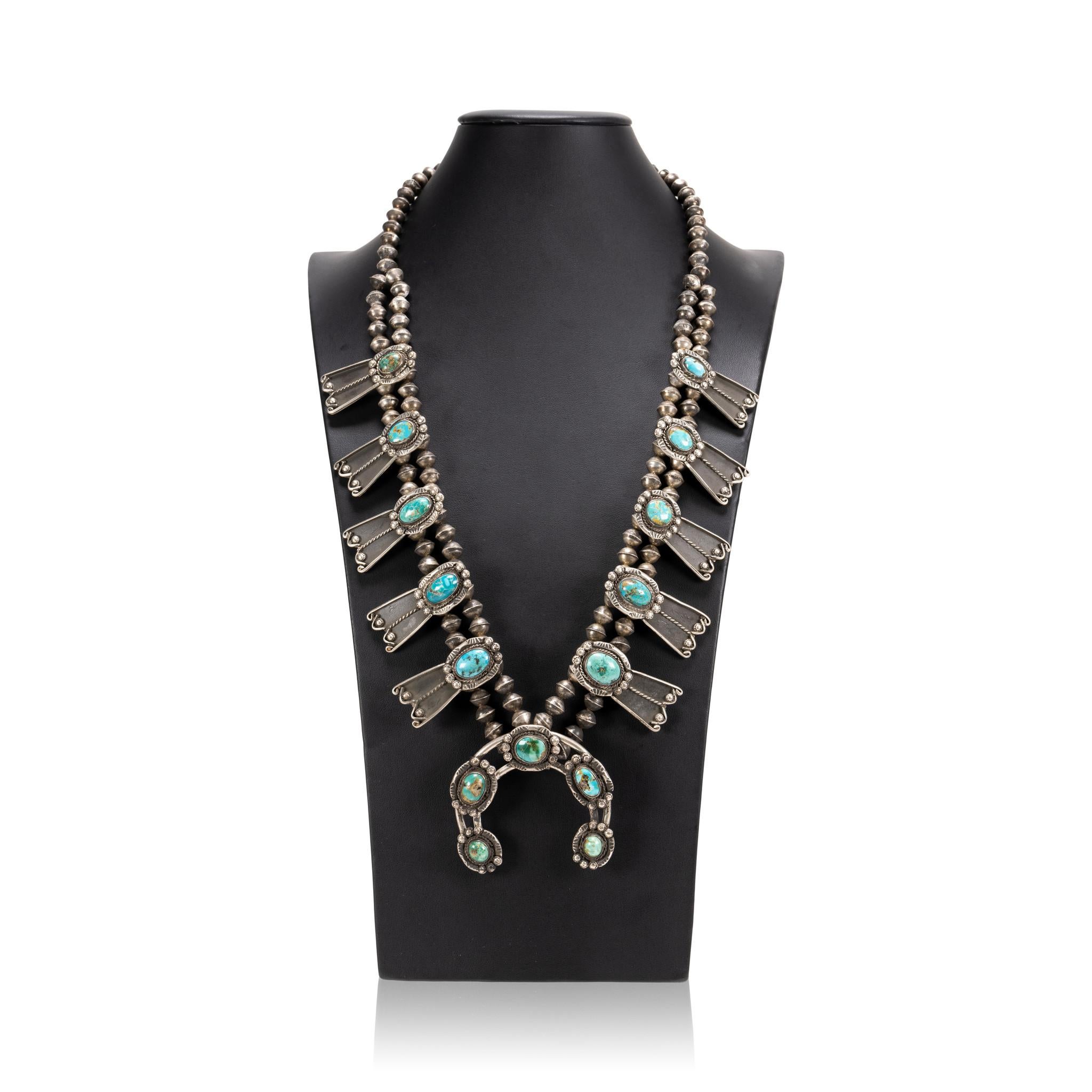 Navajo Red Mountain Turquoise Squash Blossom Necklace