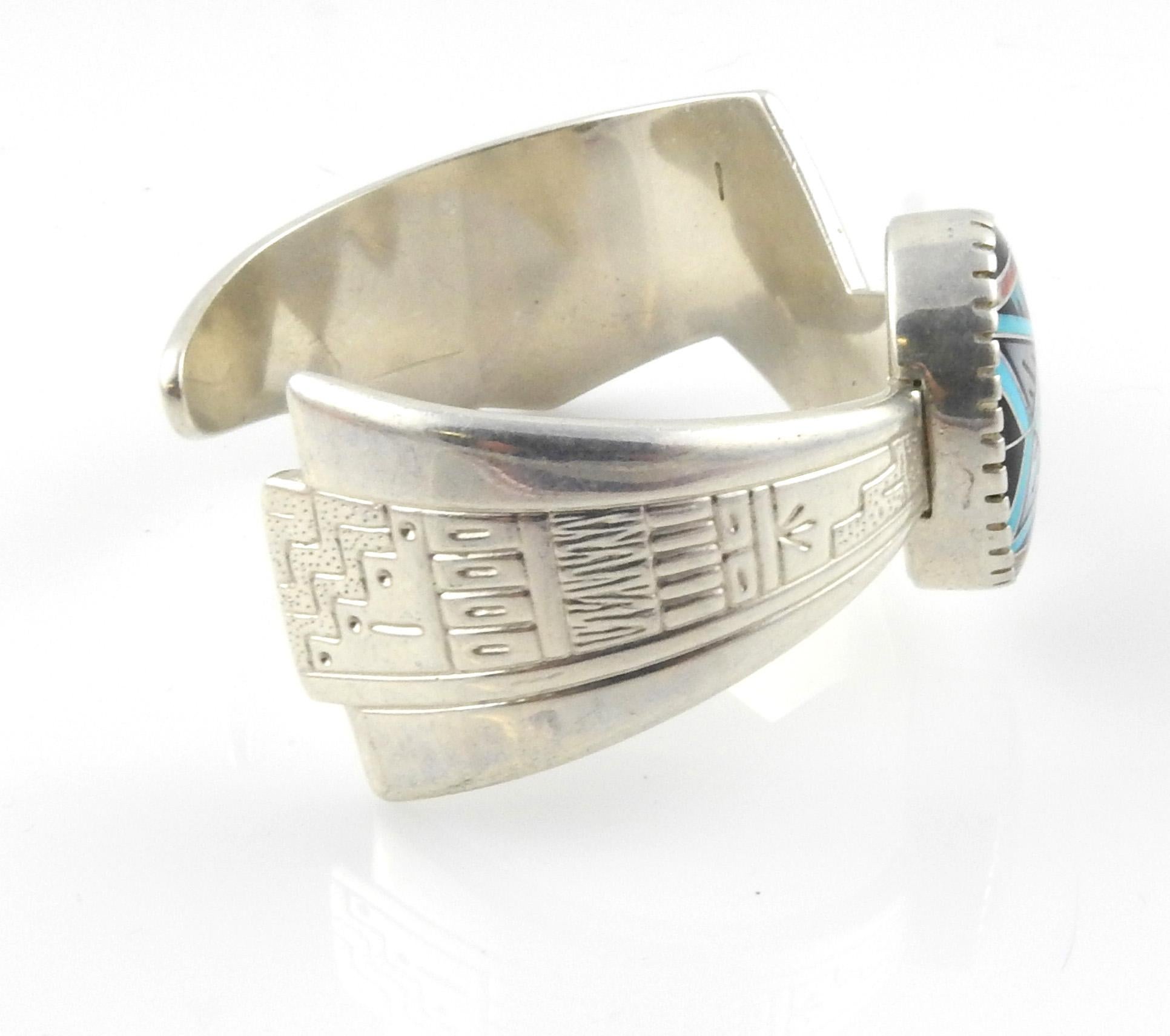 Women's or Men's Navajo RMT Sterling Silver Cuff Bracelet with Multi Stone Inlay