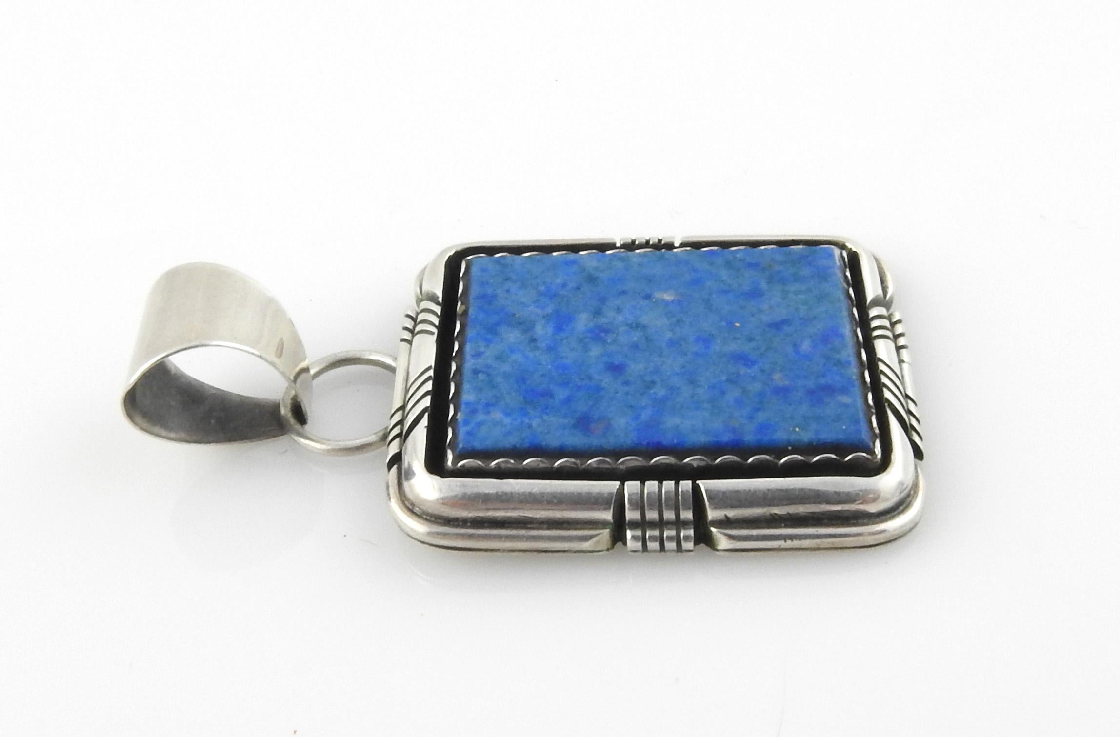 Navajo Robert Noreen Kelly Sterling Silver Lapis Lazuli Pendant In Good Condition In Washington Depot, CT