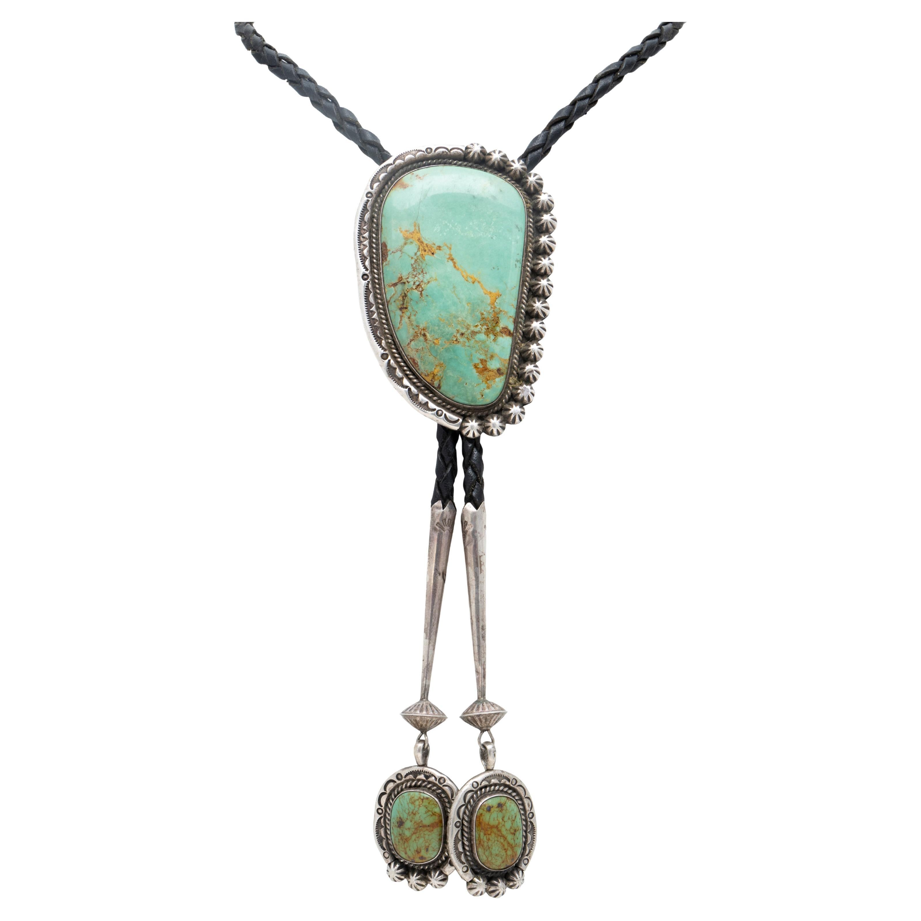 Navajo Royston Turquoise Sterling Silver Bolo For Sale