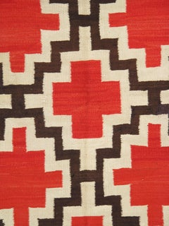 Navajo Rug C 1920, Handmade Native American Textile, 4'7" x 7'2" Red Geometric